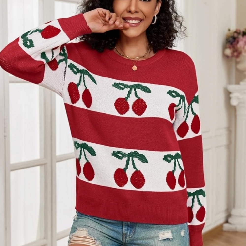 NWT CHERRY Intarsia Sweater Small Womens 😀 - Picture 3 of 6
